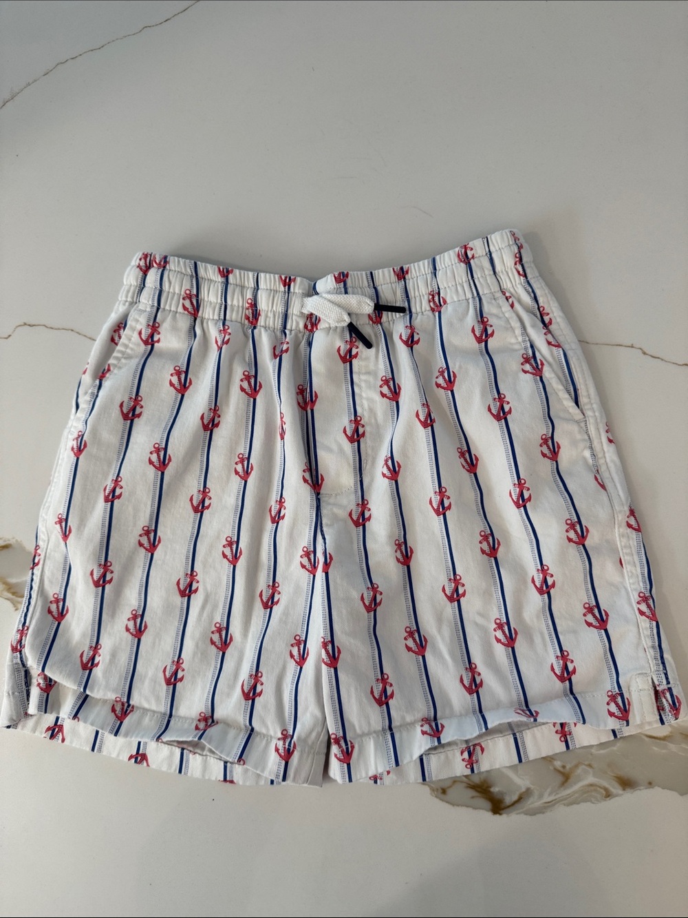 Vineyard Vines White Anchor Print Drawstring Shorts